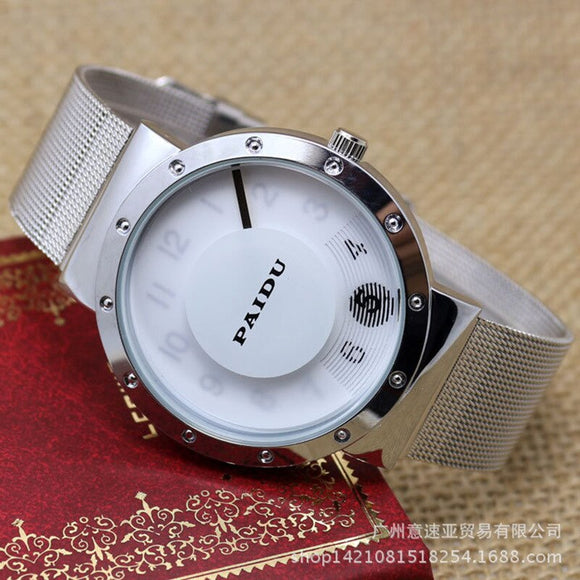 Men's Designer Silver Business  Watch with Rotating Disk